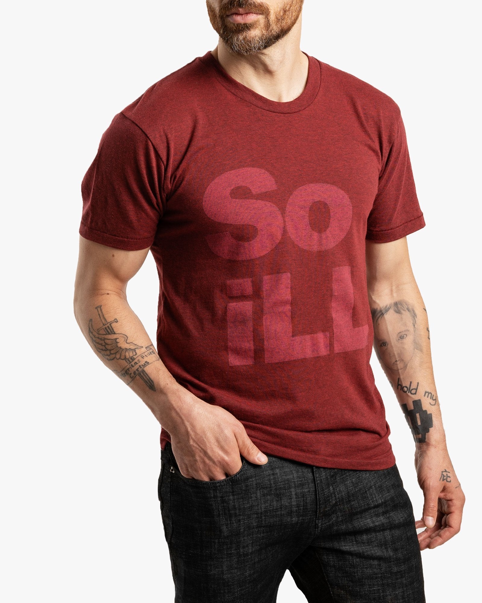 Maroon Heather Stacked Logo Tee