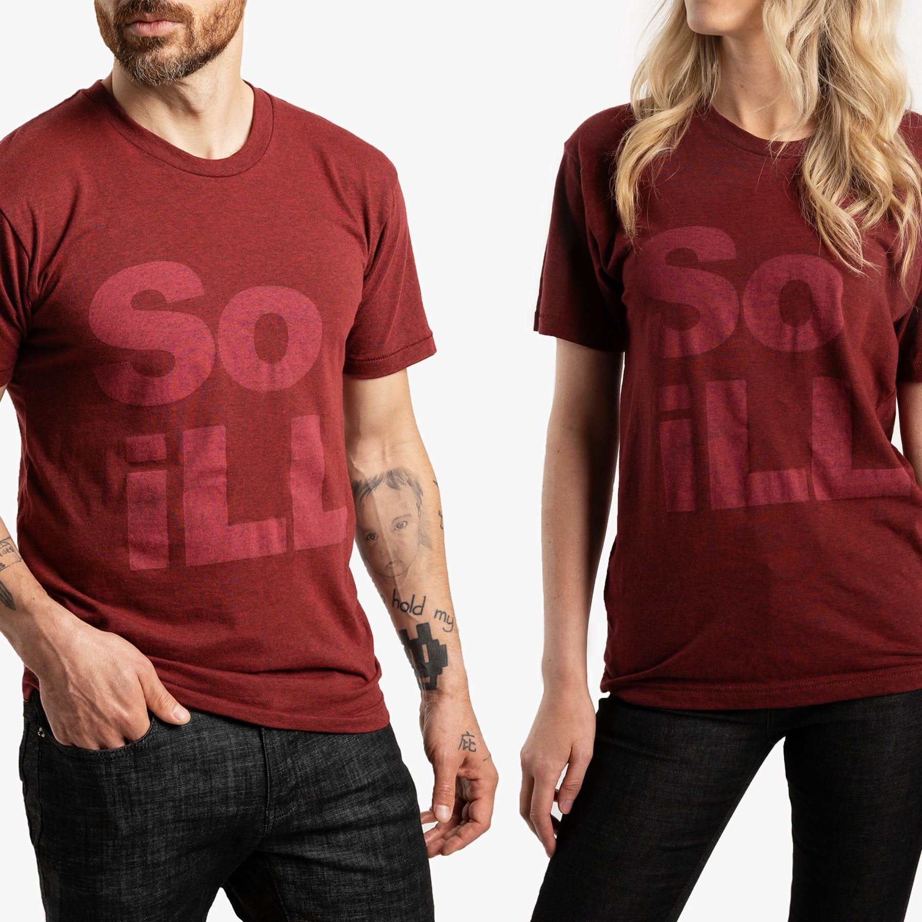Maroon Heather Stacked Logo Tee